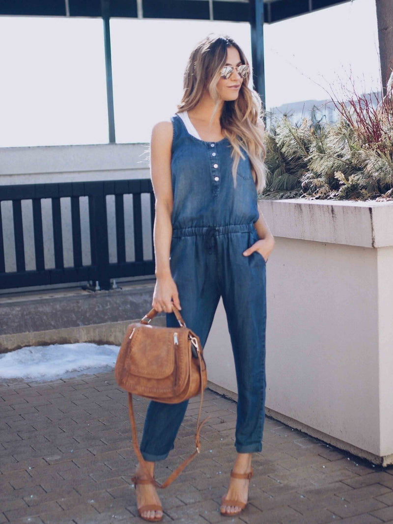 Amsoin Casual Vest Denim Jumpsuit