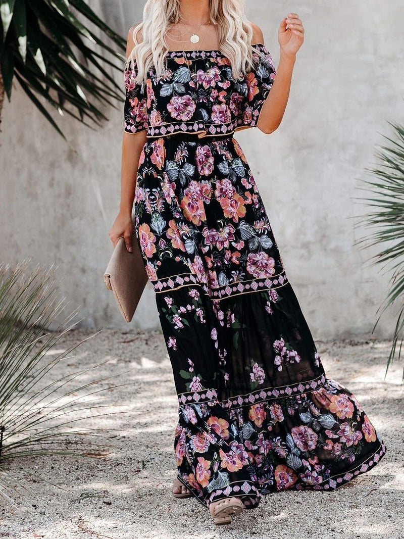 Floral Print One-shoulder Mopping Dress - Maxi Dresses - INS | Online Fashion Free Shipping Clothing, Dresses, Tops, Shoes - 07/06/2021 - Color_Black - Color_White