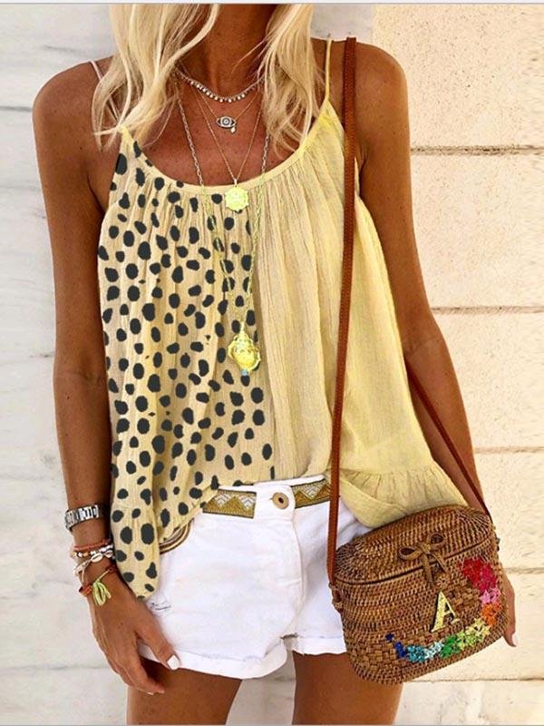 Leopard Stitching Ruffle Print Camisole Vest - Tank Tops - INS | Online Fashion Free Shipping Clothing, Dresses, Tops, Shoes - 10-20 - 27/07/2021 - color-gray