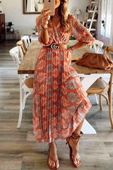 Amsoin V-Neck Printed Maxi Dress