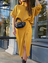 Women's Sets Turtleneck Doll Sleeve Top & Skirt Two Piece Set - Sets - Instastyled | Online Fashion Free Shipping Clothing, Dresses, Tops, Shoes - 27/08/2022 - bottoms - color-yellow