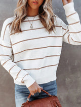 Women's Sweaters Casual Round Neck Striped Long Sleeve Sweater - Cardigans & Sweaters - INS | Online Fashion Free Shipping Clothing, Dresses, Tops, Shoes - 16/11/2021 - 30-40 - Cardigans & Sweaters