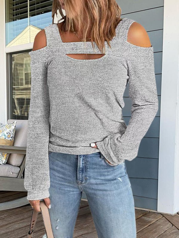 Women's T-Shirts Casual Solid Off Shoulder Long Sleeve T-Shirt - T-Shirts - Instastyled | Online Fashion Free Shipping Clothing, Dresses, Tops, Shoes - 28/07/2022 - Color_Black - Color_Gray